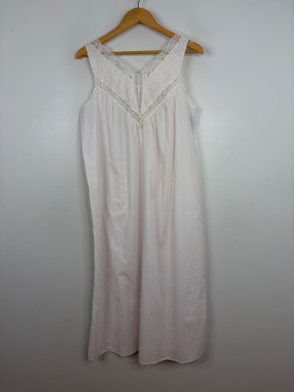 Vintage Nightgown Womens Medium Baby Pink Sleeveless Cotton Victorian Coquette